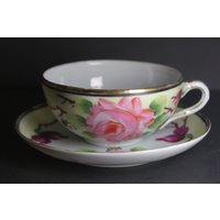 Nippon Handbemalte Teetasse Mit Untertasse " - Vintage Pink Floral Teetasse, Hübsche Antike von treasuresfromtheuk