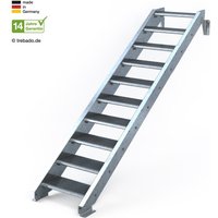 Stahltreppe 10 Stufen bis Höhe 220 cm, 60 - 120 cm [100 cm beidseitiges Geländer ST 2 (31 / 31 mm gezackt)] von trebado