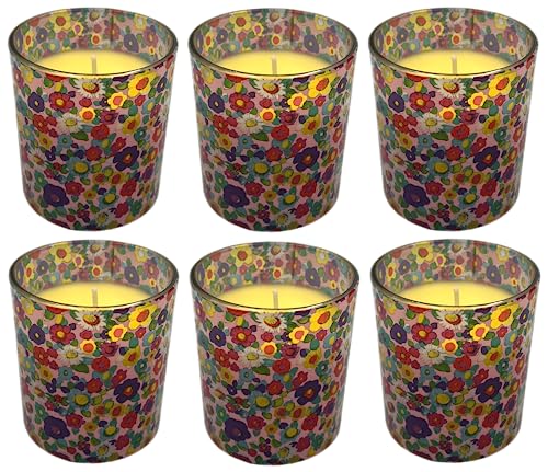 Kerzen im Glas ohne Duft - 12er Kerzen Set - Ø 7,2 bzw. 6,5 cm - Höhe 8 cm - 30 Std. Brennzeit - Blumen Motiv - Sparangebot von trees