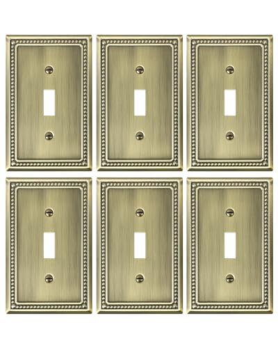 TREEWELL 6er-Pack Einzel-Kipp-Lichtschalter-Abdeckplatte, Perlen, dekorative Schalterplattenabdeckungen, antikes Messing, 1-Gang-Metall-Wandplatte, korrosionsbeständig von treewell