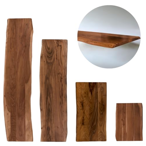 trelevo Holzplatte 120x40 cm, Akazienholz massiv 26mm, Tischplatte nussbaumfarben, Baumkantenplatte für Sitzbank, Waschtisch und Beistelltisch von trelevo