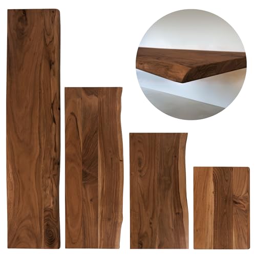 trelevo Holzplatte 200x30 cm, Akazienholz massiv 26mm, Tischplatte nussbaumfarben, Baumkantenplatte für Regale und Rückenlehne Bank, einseitige Baumkante von trelevo