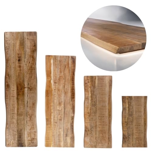 trelevo Holzplatte 80x40 cm, Mangoholz massiv 26mm, Tischplatte lackiert, Baumkantenplatte für Sitzbank, Waschtisch und Beistelltisch von trelevo