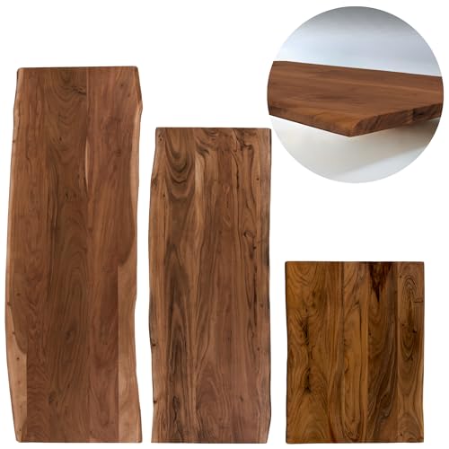 trelevo Holzplatte 80x60 cm, Akazienholz massiv 26mm, Tischplatte nussbaumfarben, Baumkantenplatte für Beistelltisch, Couchtisch und Nachttisch von trelevo