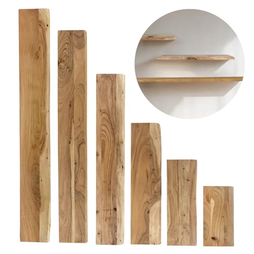 trelevo Wandregal 80x20 cm, Akazienholz massiv 26mm, Regalbrett naturfarben, Schweberegal Holz mit Baumkante, Steckboard inkl. Halterung, Holzbrett Deko trelevo Wandregal 80x20 cm, Akazienholz massiv 26mm, Regalbrett naturfarben, Schweberegal Holz mit Baumkante, Steckboard inkl. Halterung, Holzbrett Deko von trelevo