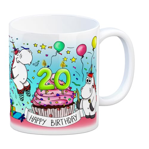 trendaffe - Honeycorns Tasse zum 20. Geburtstag mit Muffin und Einhorn Party von trendaffe