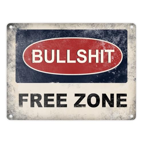 trendaffe - Metallschild mit Bullshit Free Zone Motiv Aluminiumschild Blechschild Werbeschild Türschild Warnschild Bullshit Scheisse Gelaber Dummschwätzer Büro böse Blechschild Schild Dekoration oder von trendaffe