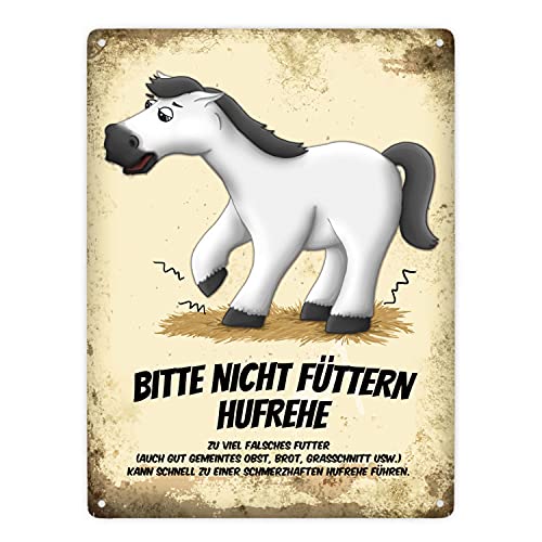Bitte nicht füttern - Hufrehe Metallschild XXL mit weißem Pferd Motiv von trendaffe
