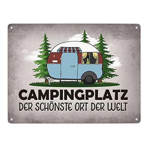 Campingplatz Metallschild XXL mit Wohnwagen Motiv von trendaffe