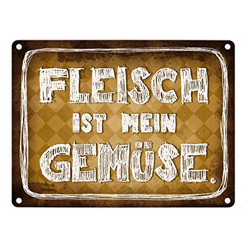 Fleisch ist mein Gemüse Metallschild in gelb Wurst Essen Hobby grillen Grill von trendaffe