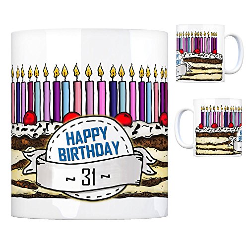 Geburtstagstorte Kaffeebecher zum 31. Geburtstag mit 31 Kerzen Tasse Kaffeetasse Becher Mug Teetasse Büro 31 Jahre Tasse Torte Kuchen 31 Kerzen Geschenkidee Geburtstagstasse Schwarzwälder von trendaffe
