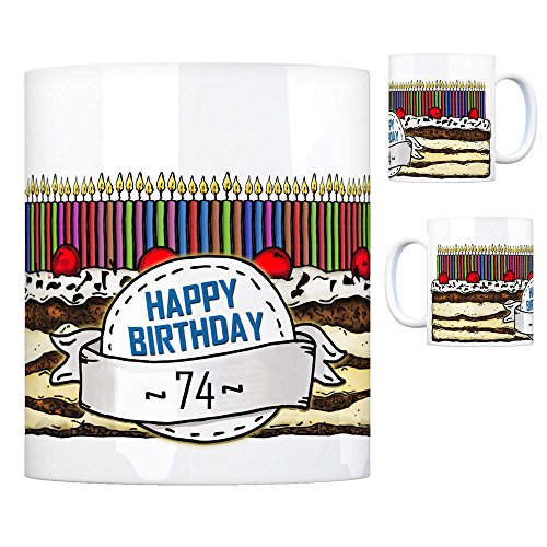 Geburtstagstorte Kaffeebecher zum 74. Geburtstag mit 74 Kerzen Tasse Kaffeetasse Becher Mug Teetasse Büro 74 Jahre Tasse Torte Kuchen 74 Kerzen Geschenkidee Geburtstagstasse Schwarzwälder von trendaffe