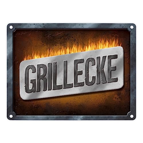 Grillecke Metallschild Feuer Grill grillen Fleisch Bier Feier Freunde Wurst von trendaffe