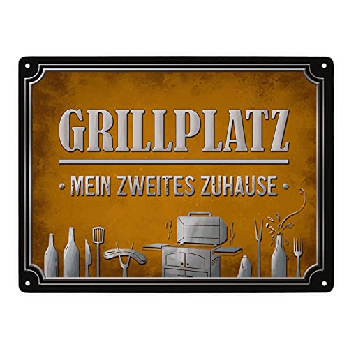 Grillplatz - mein zweites Zuhause Metallschild XXL mit Grill Motiv von trendaffe