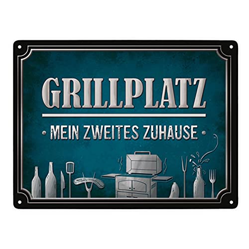 Grillplatz - mein zweites Zuhause Metallschild XXL mit Grill Motiv von trendaffe