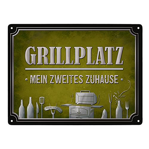 Grillplatz - mein zweites Zuhause Metallschild XXL mit Grill Motiv von trendaffe