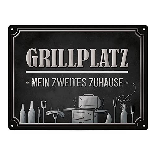 Grillplatz - mein zweites Zuhause Metallschild XXL mit Grill Motiv von trendaffe