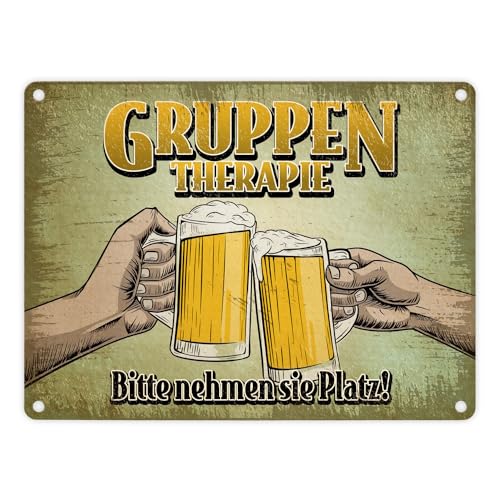 Gruppentherapie Bier Metallschild im trendigen Retrolook von trendaffe