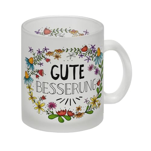 Gute Besserung Glas Tasse mit Blumen Motiv von trendaffe