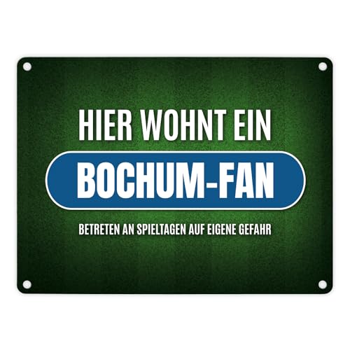 Hier wohnt ein Bochum-Fan Metallschild mit Rasen Motiv Fußball Bochum Tor Sport von trendaffe