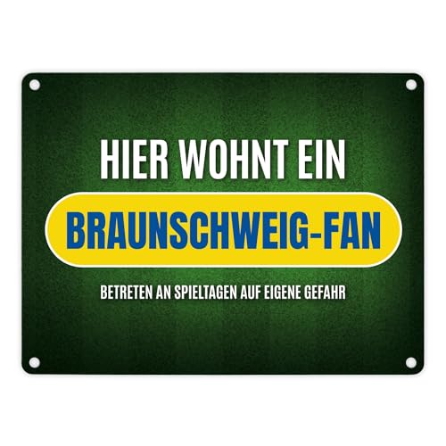 Hier wohnt ein Braunschweig-Fan Metallschild mit Rasen Motiv Fußball Tor Sport von trendaffe