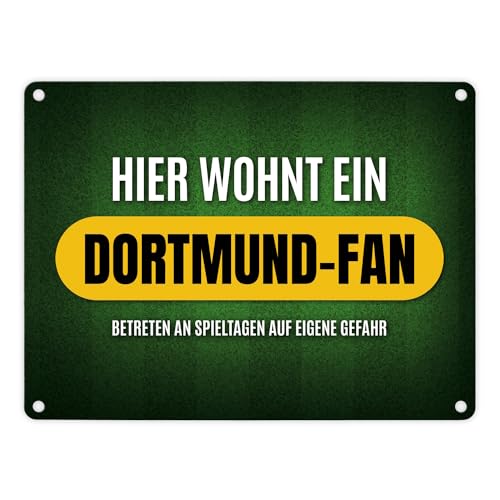 Hier wohnt ein Dortmund-Fan Metallschild mit Rasen Motiv Fußball Dortmund Verein Hier wohnt ein Dortmund-Fan Metallschild mit Rasen Motiv Fußball Dortmund Verein von trendaffe
