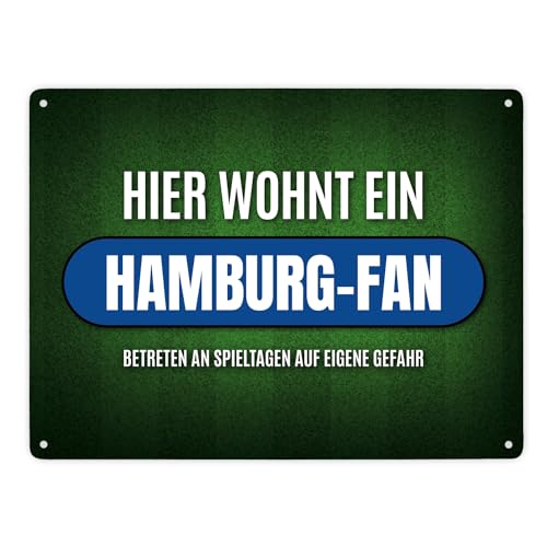 Hier wohnt ein Hamburg-Fan Metallschild XXL mit Rasen Motiv von trendaffe