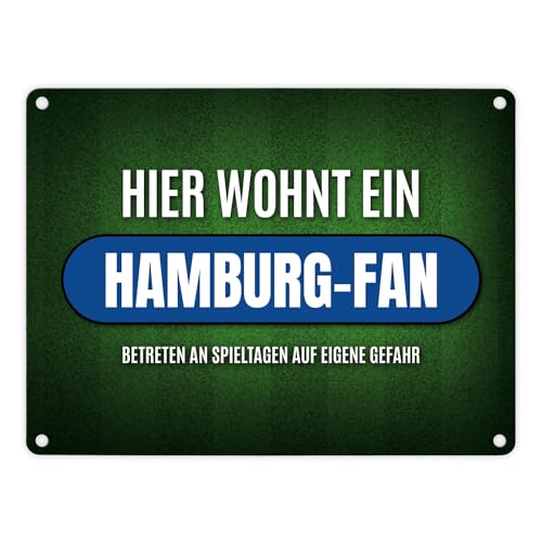 Hier wohnt ein Hamburg-Fan Metallschild mit Rasen Motiv Fußball Stadion Tor Ball von trendaffe