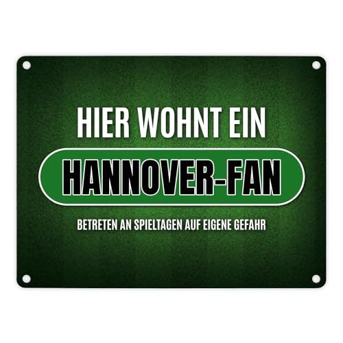 Hier wohnt ein Hannover-Fan Metallschild mit Rasen Motiv Fußball Stadion Fan Tor von trendaffe