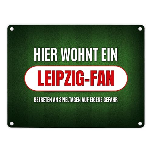 Hier wohnt ein Leipzig-Fan Metallschild mit Rasen Motiv Fußball Leipzig Verein von trendaffe