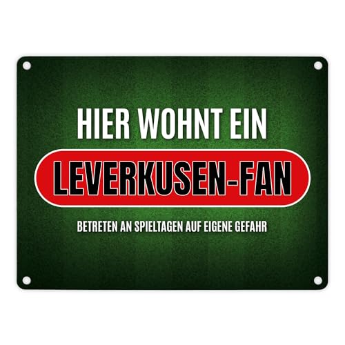 Hier wohnt ein Leverkusen-Fan Metallschild mit Rasen Motiv Fußball Leverkusen von trendaffe