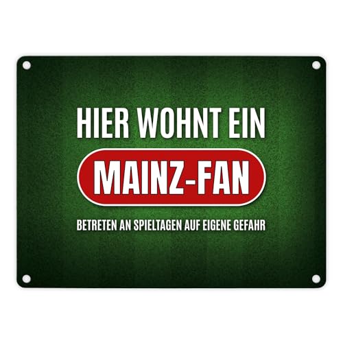 Hier wohnt ein Mainz-Fan Metallschild mit Rasen Motiv Fußball Mainz Verein Tor von trendaffe