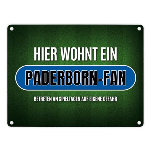 Hier wohnt ein Paderborn-Fan Metallschild mit Rasen Motiv Fußball Stadion Fan von trendaffe