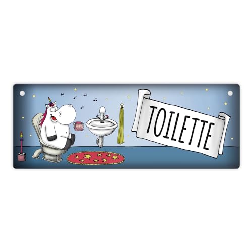 Honeycorns Metallschild mit Einhorn Toilette Motiv in 7,5x20cm von trendaffe