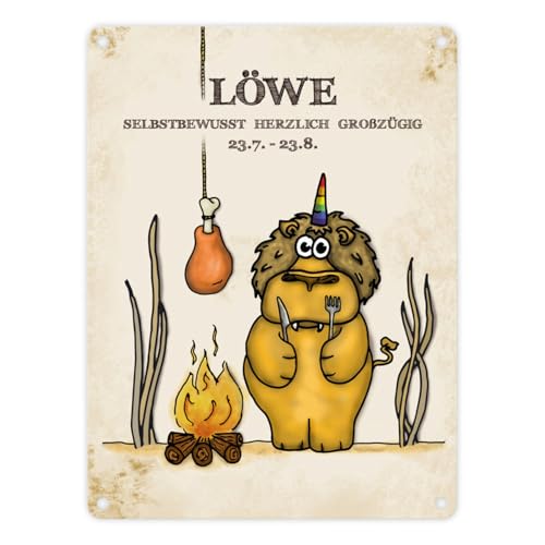 Honeycorns Metallschild mit Sternzeichen Löwe Motiv Aluminiumschild Blechschild Werbeschild Türschild Warnschild Einhorngeschenk lustig witzig Spruch Astrologie Tierkreiszeichen Sternbilder von trendaffe