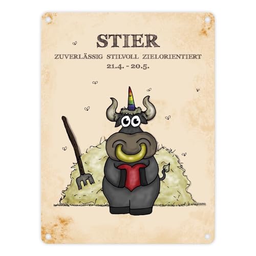 Honeycorns Metallschild mit Sternzeichen Stier Motiv Aluminiumschild Blechschild Werbeschild Türschild Warnschild Einhorngeschenk lustig witzig Spruch Astrologie Tierkreiszeichen Sternbilder von trendaffe