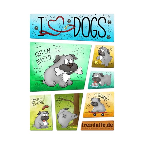 I Love Dogs - Ich Liebe Hunde Kühlschrankmagnete 7er Set Hündin Haustier Knochen von trendaffe