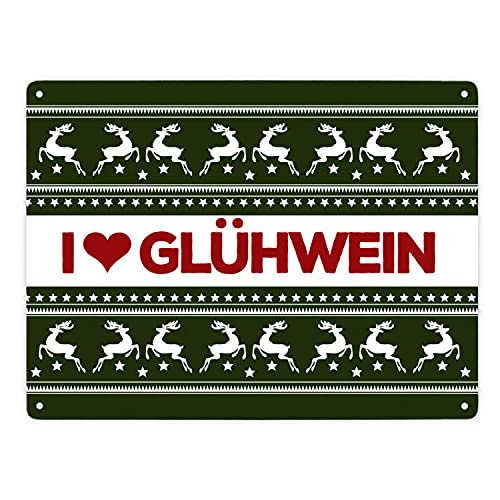 I love Glühwein Metallschild XXL in grün mit Weihnachtsmuster Motiv von trendaffe