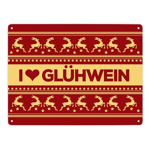 I love Glühwein Metallschild XXL in rot mit Weihnachtsmuster Motiv von trendaffe