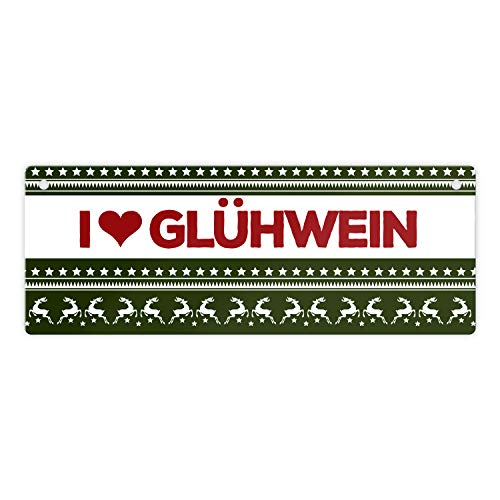 I love Glühwein Metallschild in grün mit Weihnachtsmuster Motiv Weihnachten Herz von trendaffe