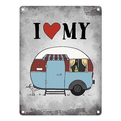 I love my Caravan Metallschild mit Wohnwagen Motiv Wohnmobil Camping Natur Liebe von trendaffe