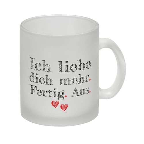 Ich liebe dich mehr. Fertig. Aus. Glas Tasse von trendaffe