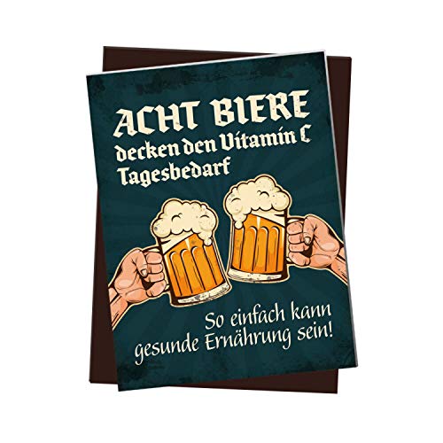 Kühlschrankmagnet mit Bier Motiv und Spruch: Acht Biere Decken den Vitamin C Tagesbedarf. So einfach kann gesunde Ernährung Sein. von trendaffe