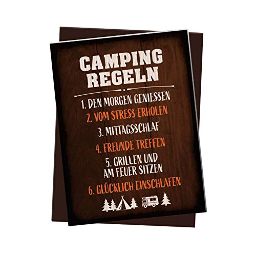 Kühlschrankmagnet mit Camping Motiv und Spruch: Camping Regeln von trendaffe