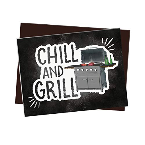 Kühlschrankmagnet mit Elektrogrill Motiv und Spruch: Chill and Grill von trendaffe