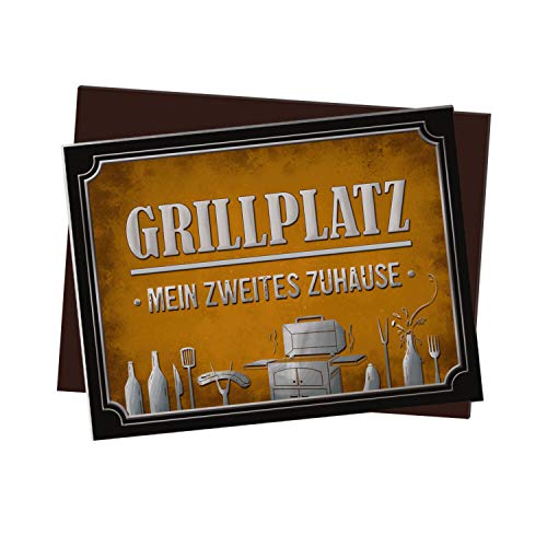 Kühlschrankmagnet mit Grill Motiv und Spruch: Grillplatz - Mein zweites Zuhause von trendaffe