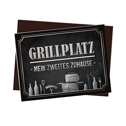 Kühlschrankmagnet mit Grill Motiv und Spruch: Grillplatz - Mein zweites Zuhause von trendaffe