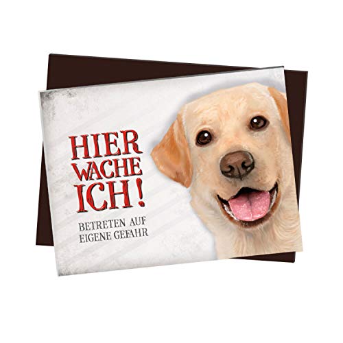 Kühlschrankmagnet mit Labrador Motiv und Spruch: Betreten auf eigene Gefahr - Hier wache ich! von trendaffe