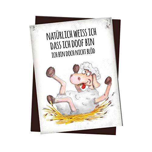 Kühlschrankmagnet mit Schaf Motiv und Spruch: Natürlich weiß ich DASS ich doof Bin. Ich Bin ja Nicht blöd. von trendaffe