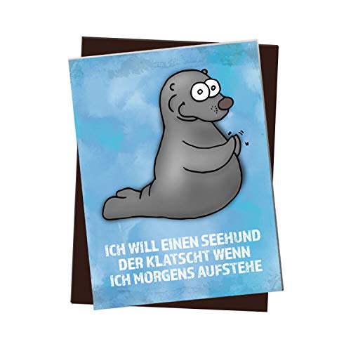 Kühlschrankmagnet mit Seehund Motiv und Spruch: Ich Will einen Seehund der klatscht wenn ich morgens aufstehe Kühlschrankmagnet mit Seehund Motiv und Spruch: Ich Will einen Seehund der klatscht wenn ich morgens aufstehe von trendaffe